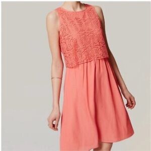 LOFT Chiffon Sleeveless Mini Shift Dress Crochet Lace Overlay Coral Size 6 NWT
